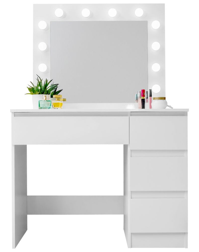 Aga Toaletný stolík so zrkadlom a osvetlením Lesklý biely
